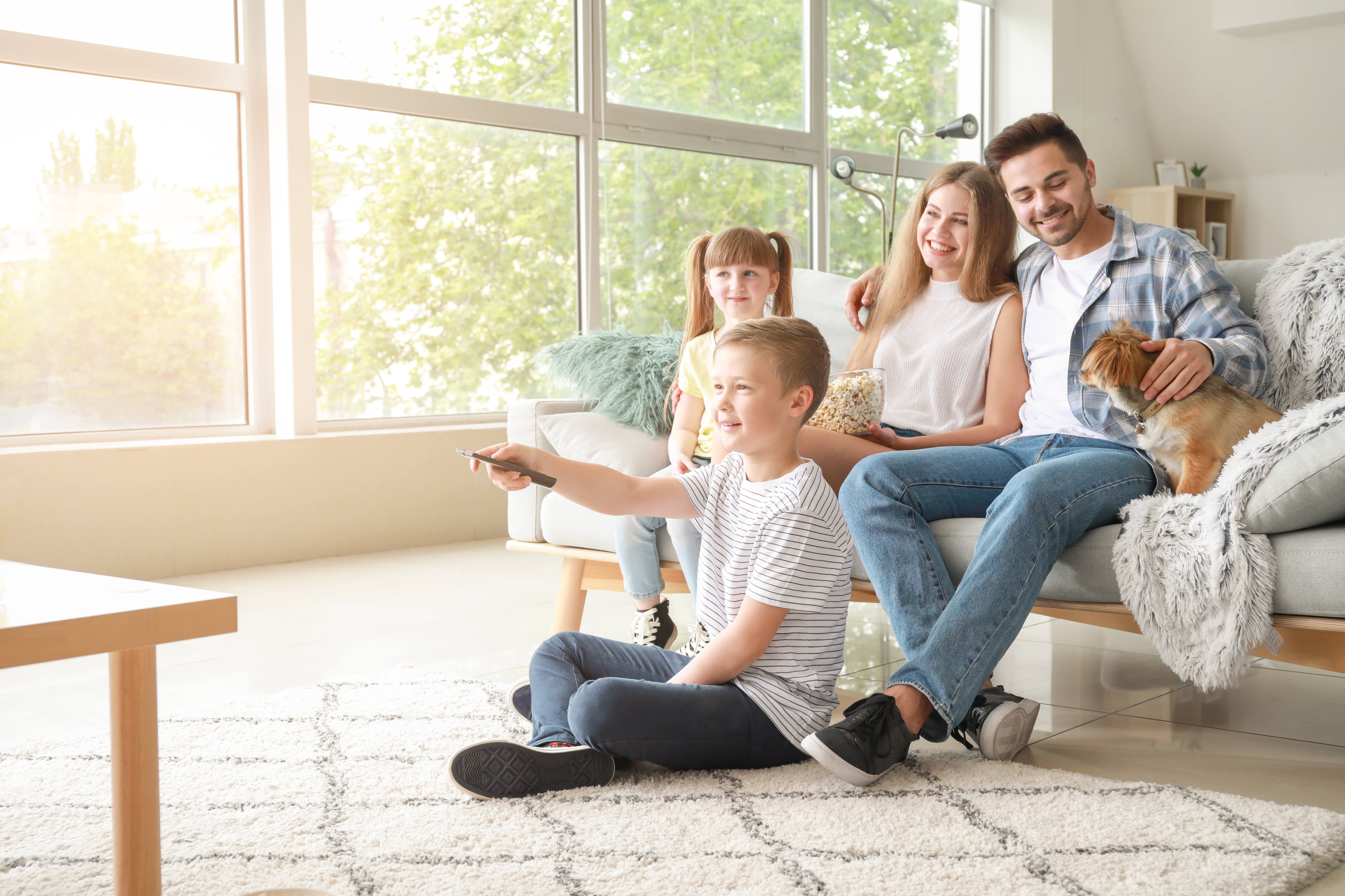 Happy family on couch